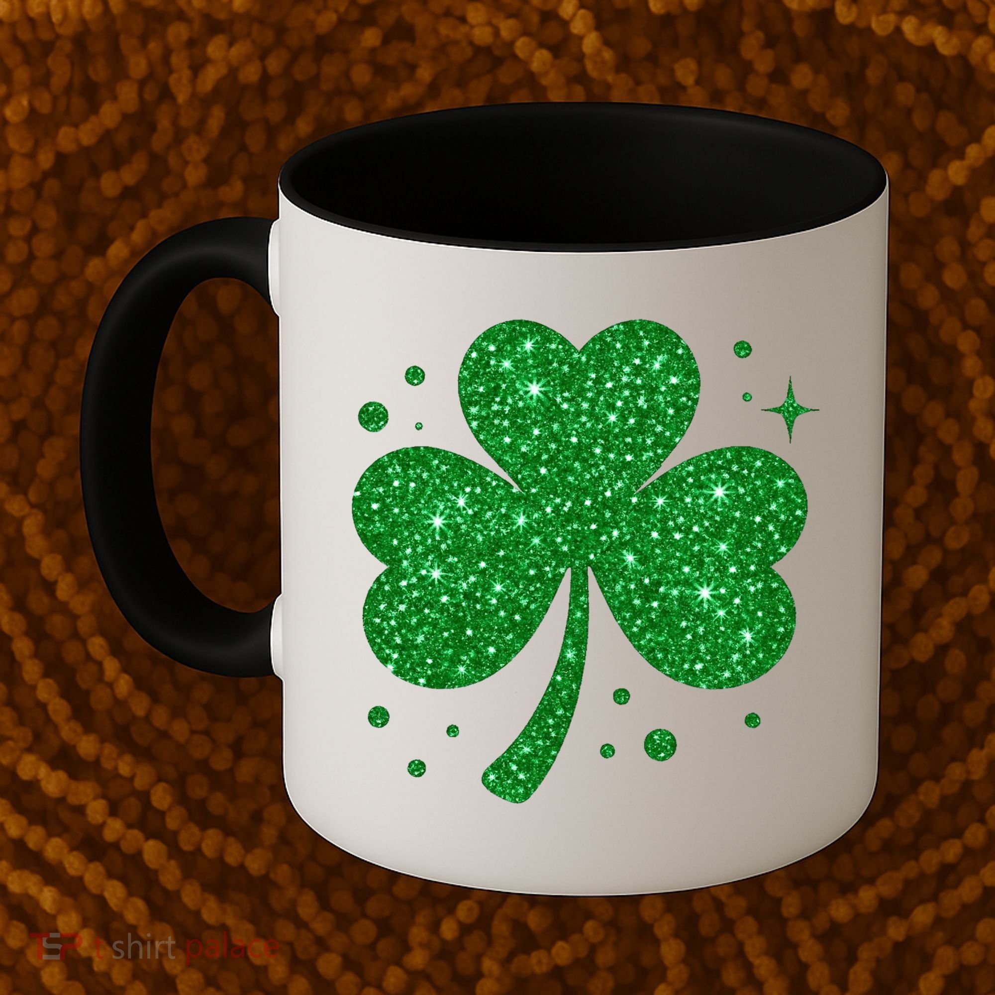 St Patrick's Day Glittery Shamrock Clover Coffee Mug