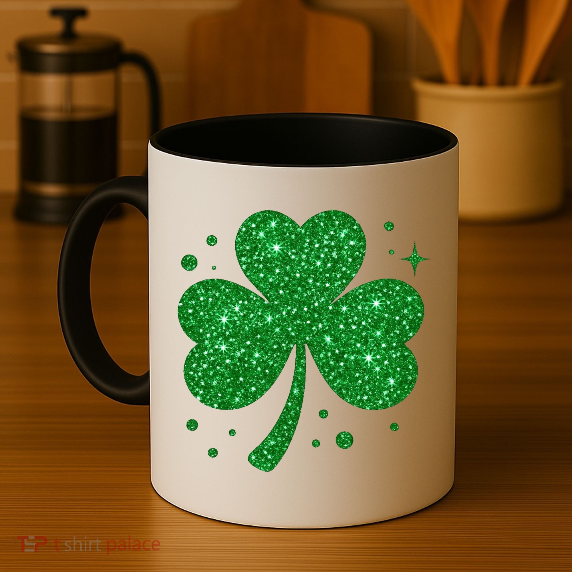St Patrick's Day Glittery Shamrock Clover Coffee Mug