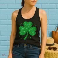 St Patrick's Day Glittery Shamrock Clover Women's Tank Top thumb 2