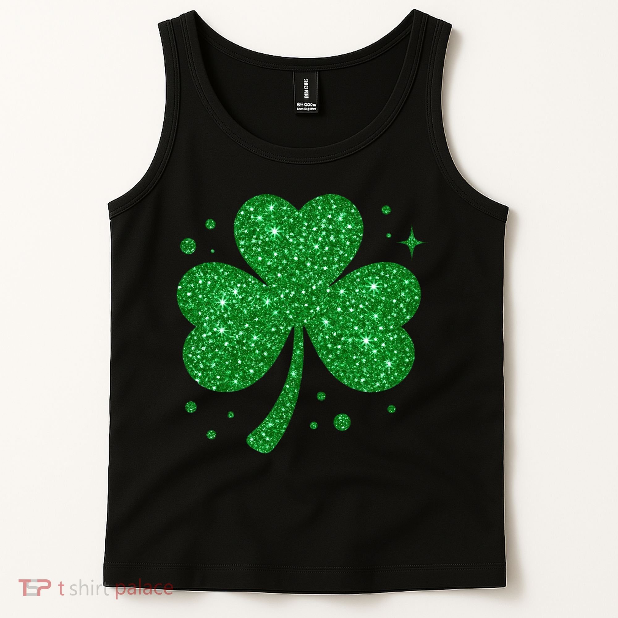 St Patrick's Day Glittery Shamrock Clover Tank Top