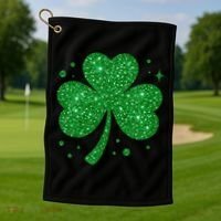 St Patrick's Day Glittery Shamrock Clover Golf Towel thumb 1