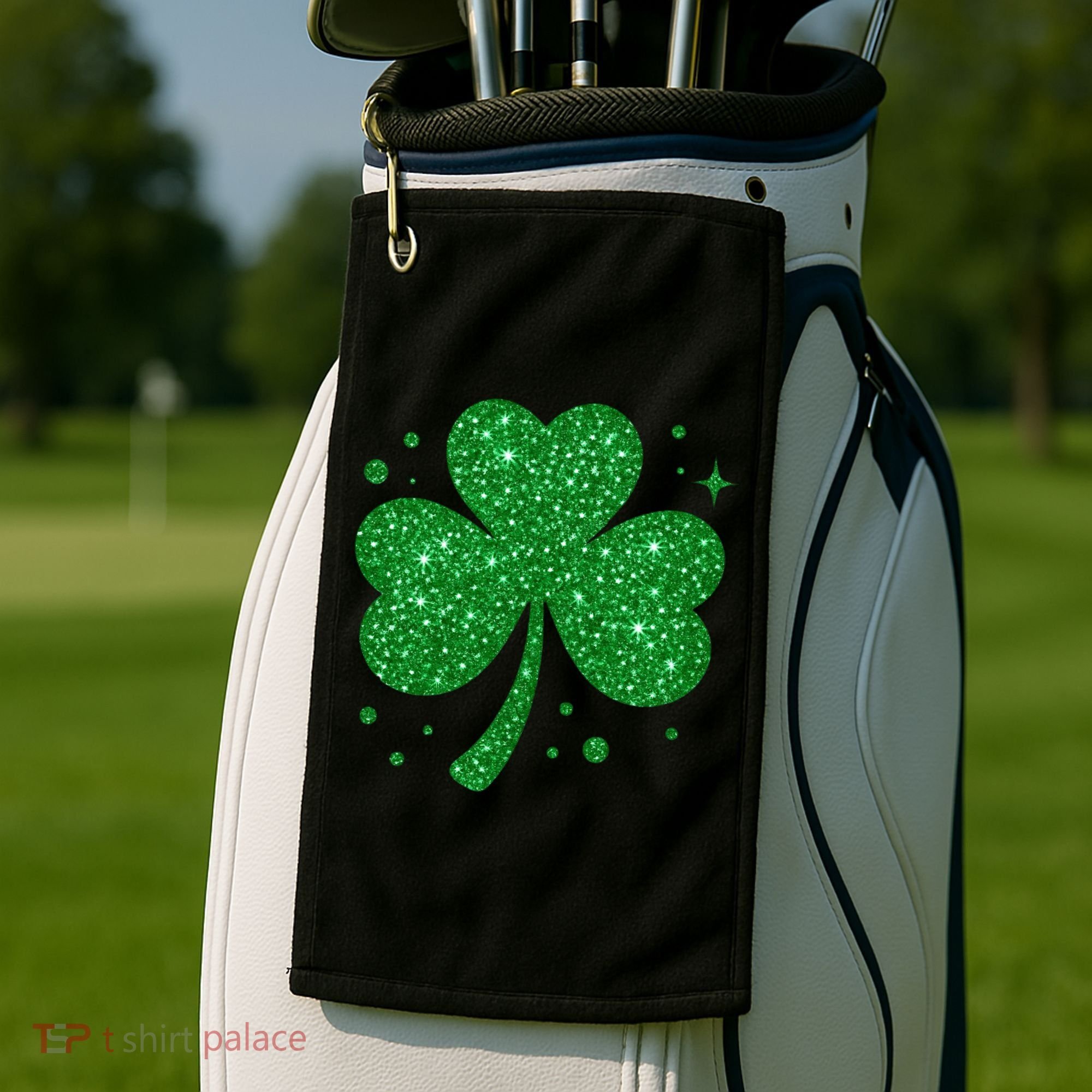 St Patrick's Day Glittery Shamrock Clover Golf Towel
