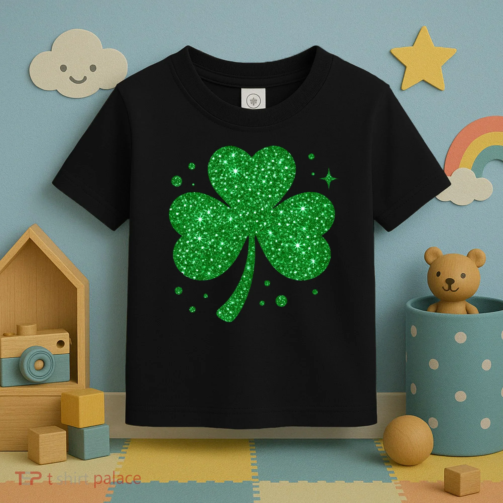 St Patrick's Day Glittery Shamrock Clover Toddler T-Shirt
