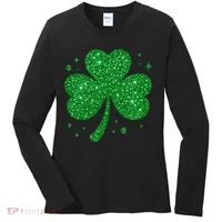 St Patrick's Day Glittery Shamrock Clover Women's Long Sleeve Shirt thumb 0