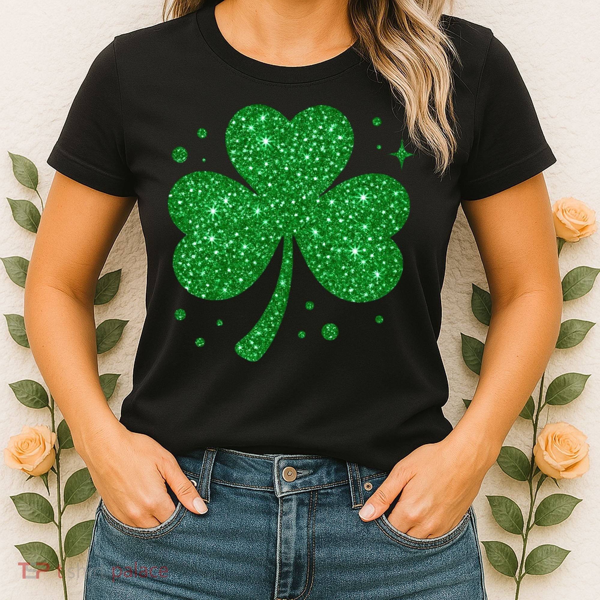 St Patrick's Day Glittery Shamrock Clover Women's T-Shirt