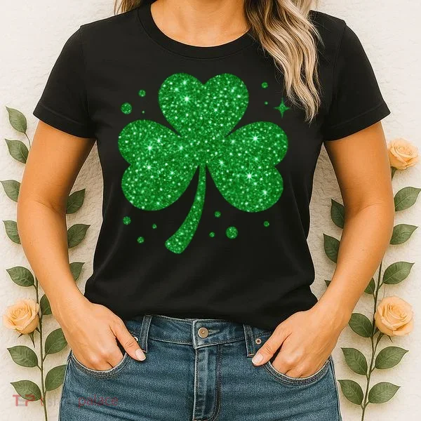 St Patrick's Day Glittery Shamrock Clover Women's T-Shirt