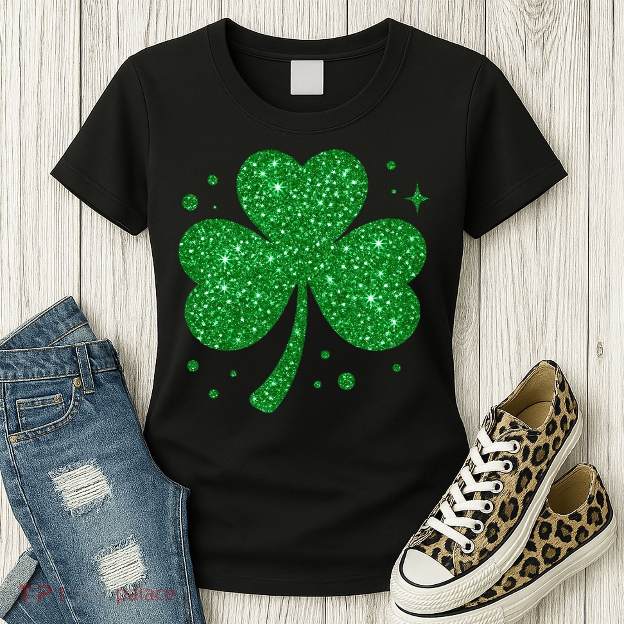 St Patrick's Day Glittery Shamrock Clover Women's T-Shirt