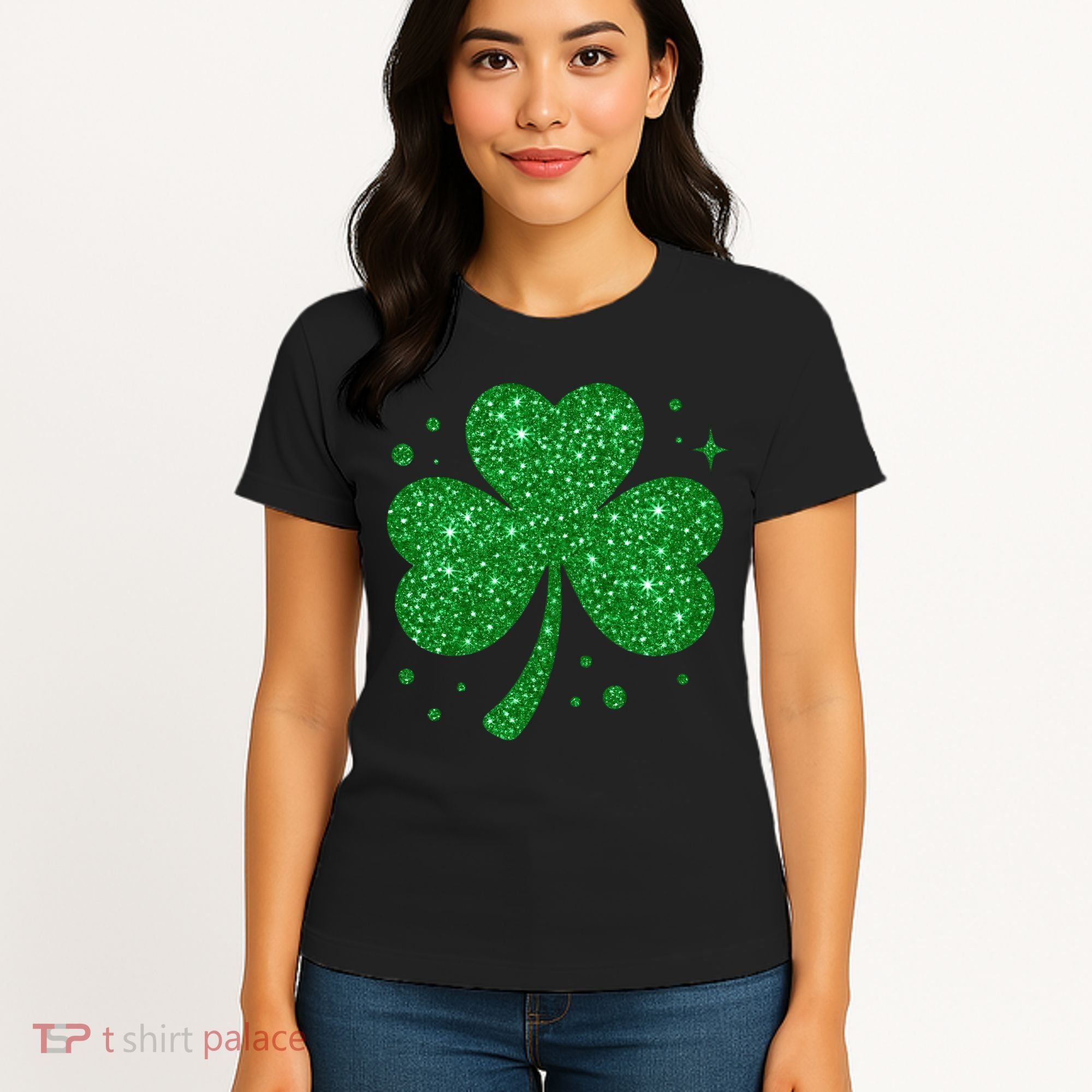 St Patrick's Day Glittery Shamrock Clover Women's T-Shirt