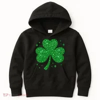 St Patrick's Day Glittery Shamrock Clover Kids Hoodie thumb 0
