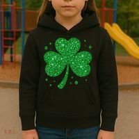 St Patrick's Day Glittery Shamrock Clover Kids Hoodie thumb 3