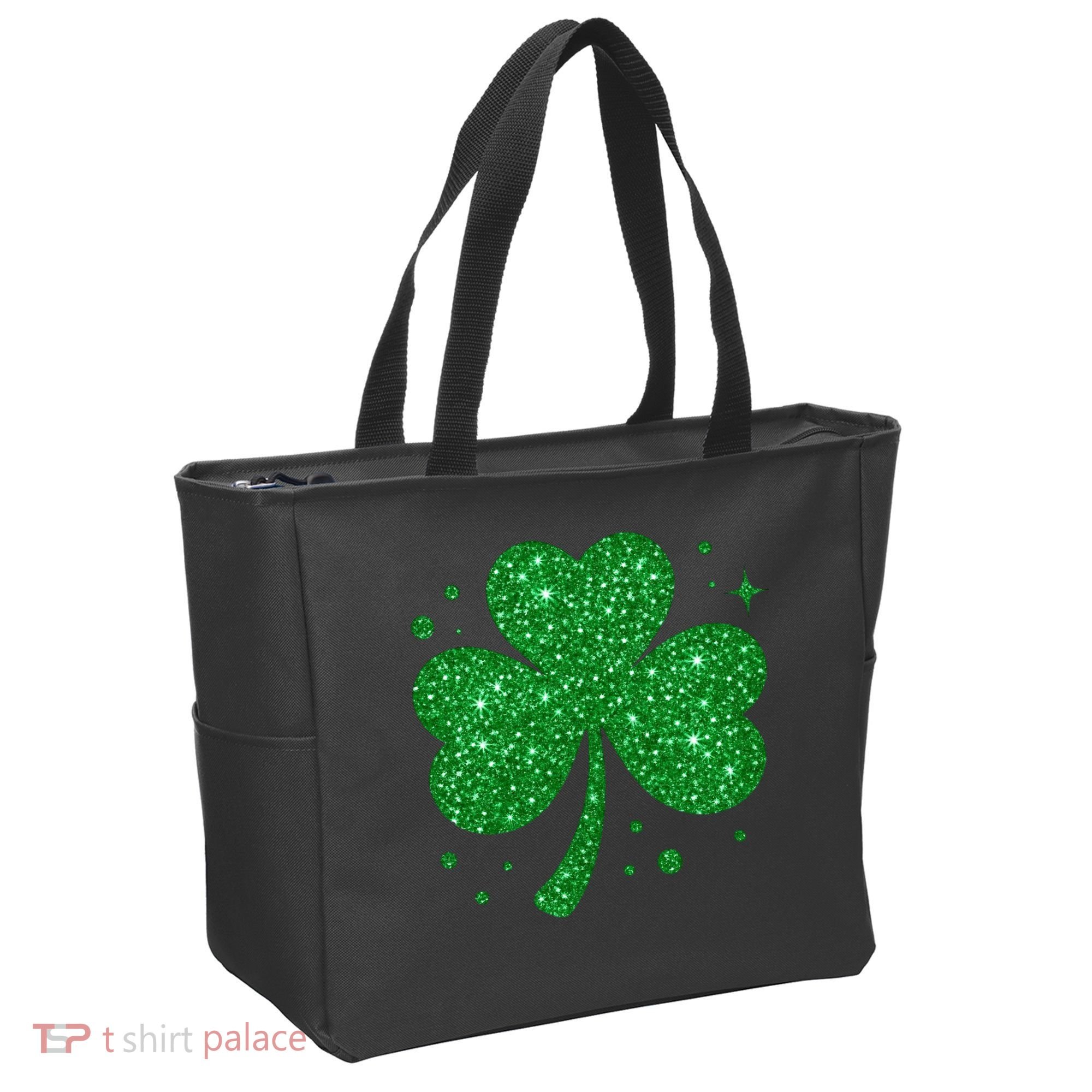 St Patrick's Day Glittery Shamrock Clover Tote Bag