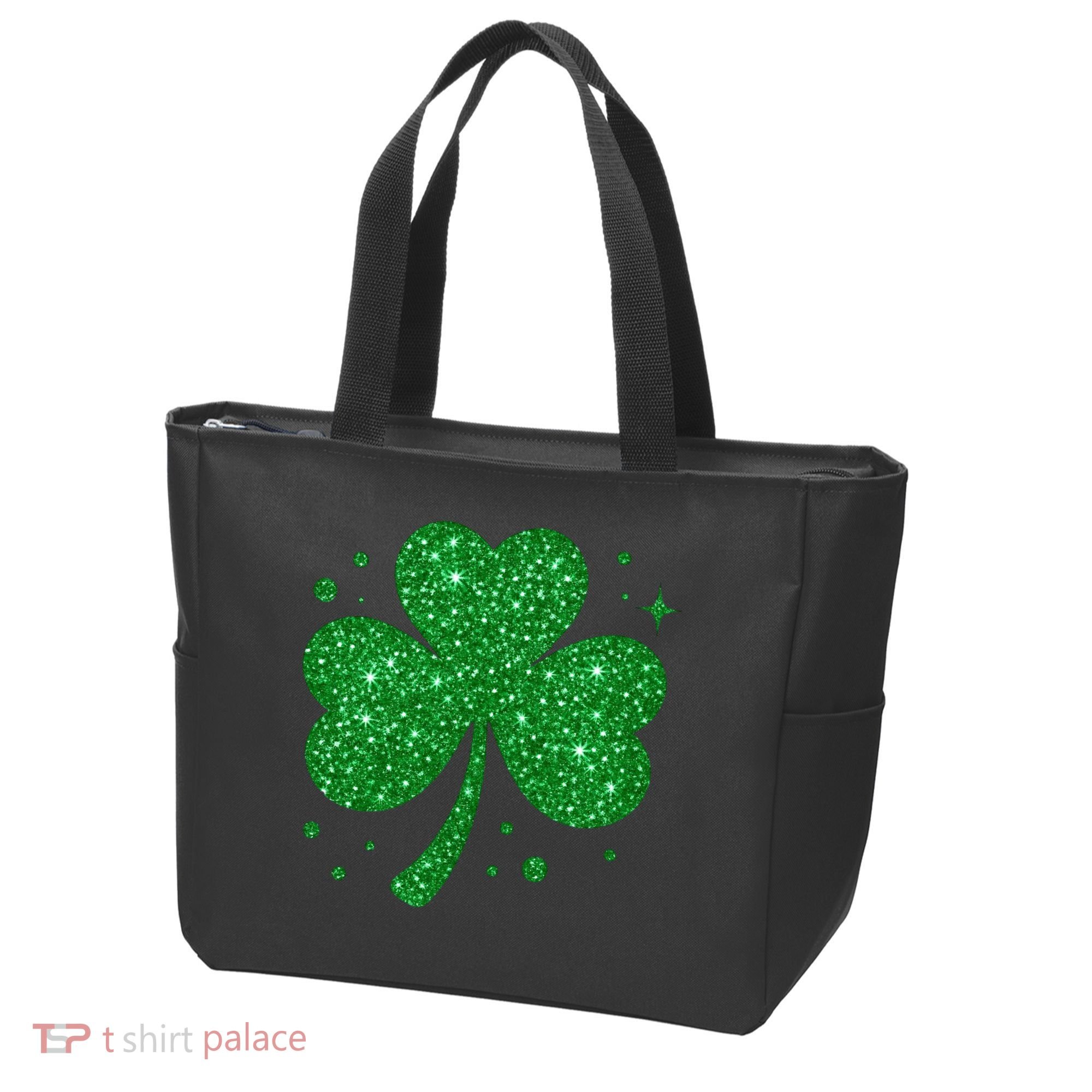 St Patrick's Day Glittery Shamrock Clover Tote Bag