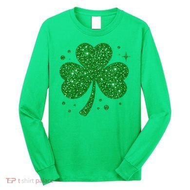St Patrick's Day Glittery Shamrock Clover Long Sleeve Shirt