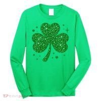 St Patrick's Day Glittery Shamrock Clover Long Sleeve Shirt thumb 0