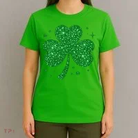St Patrick's Day Glittery Shamrock Clover T-Shirt thumb 4