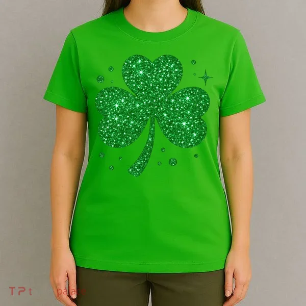 St Patrick's Day Glittery Shamrock Clover T-Shirt