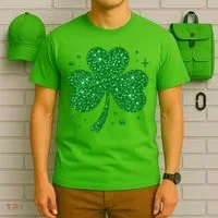 St Patrick's Day Glittery Shamrock Clover T-Shirt thumb 6