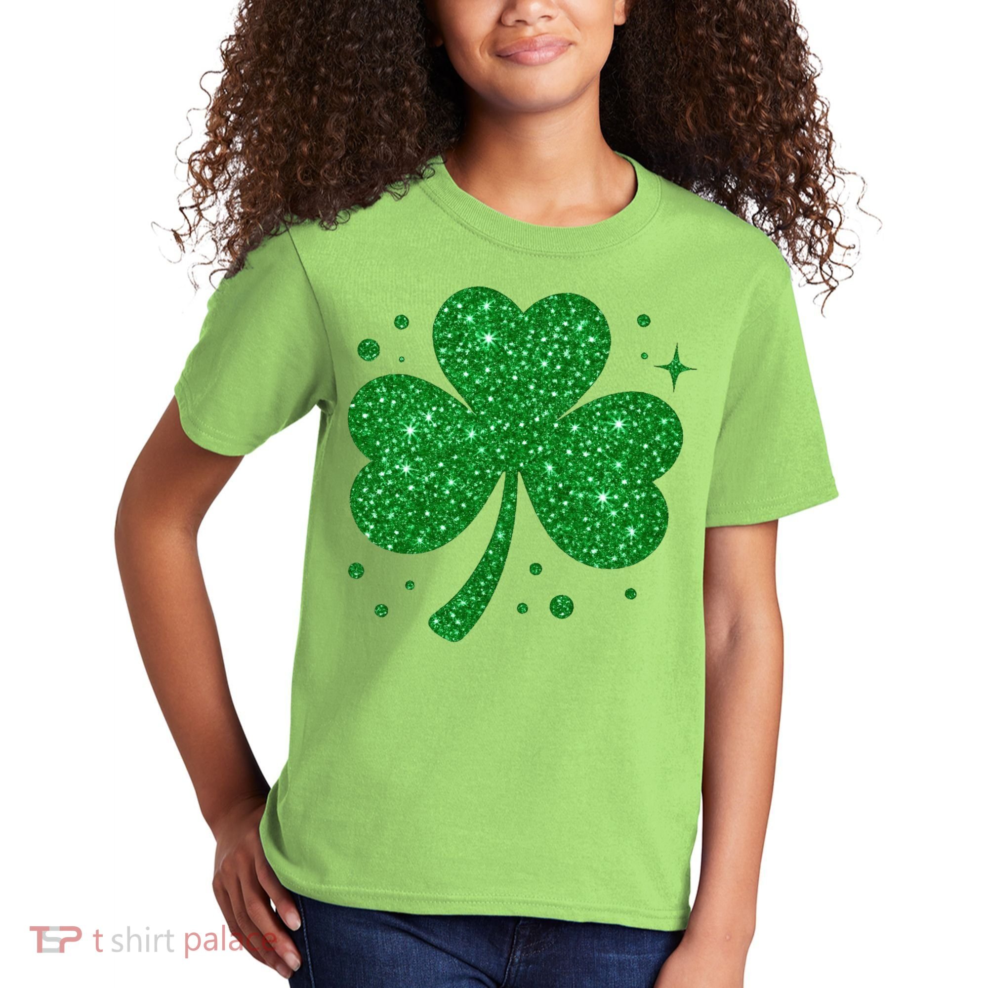 St Patrick's Day Glittery Shamrock Clover Kids T-Shirt