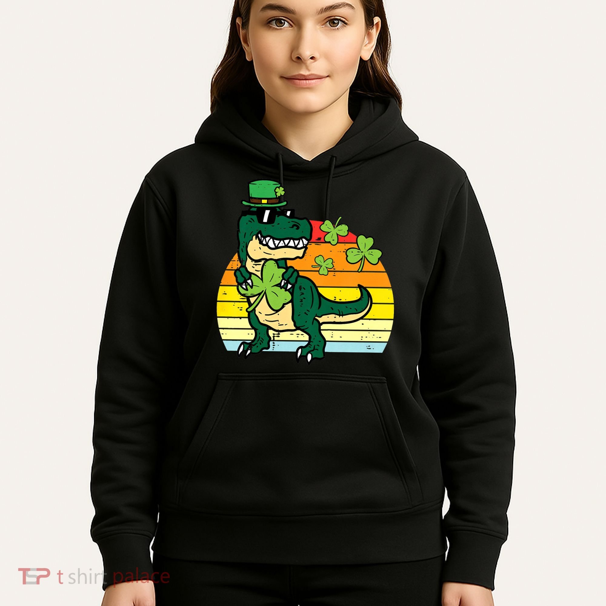 St Patricks Day Dino Saint Paddys Pattys Trex Hoodie