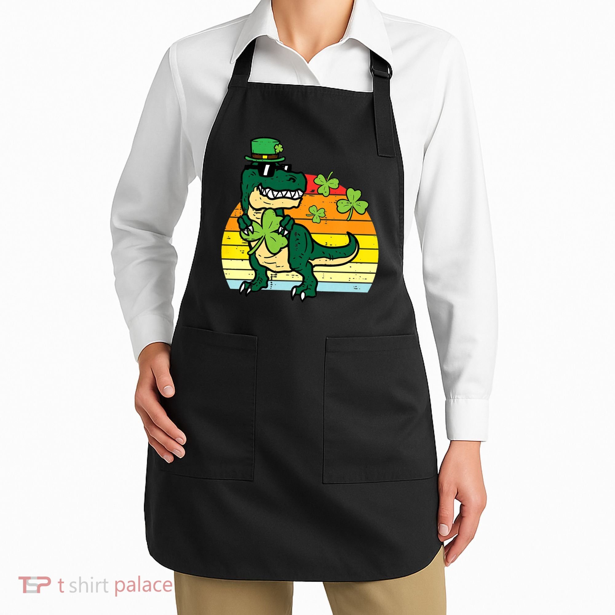 St Patricks Day Dino Saint Paddys Pattys Trex Apron