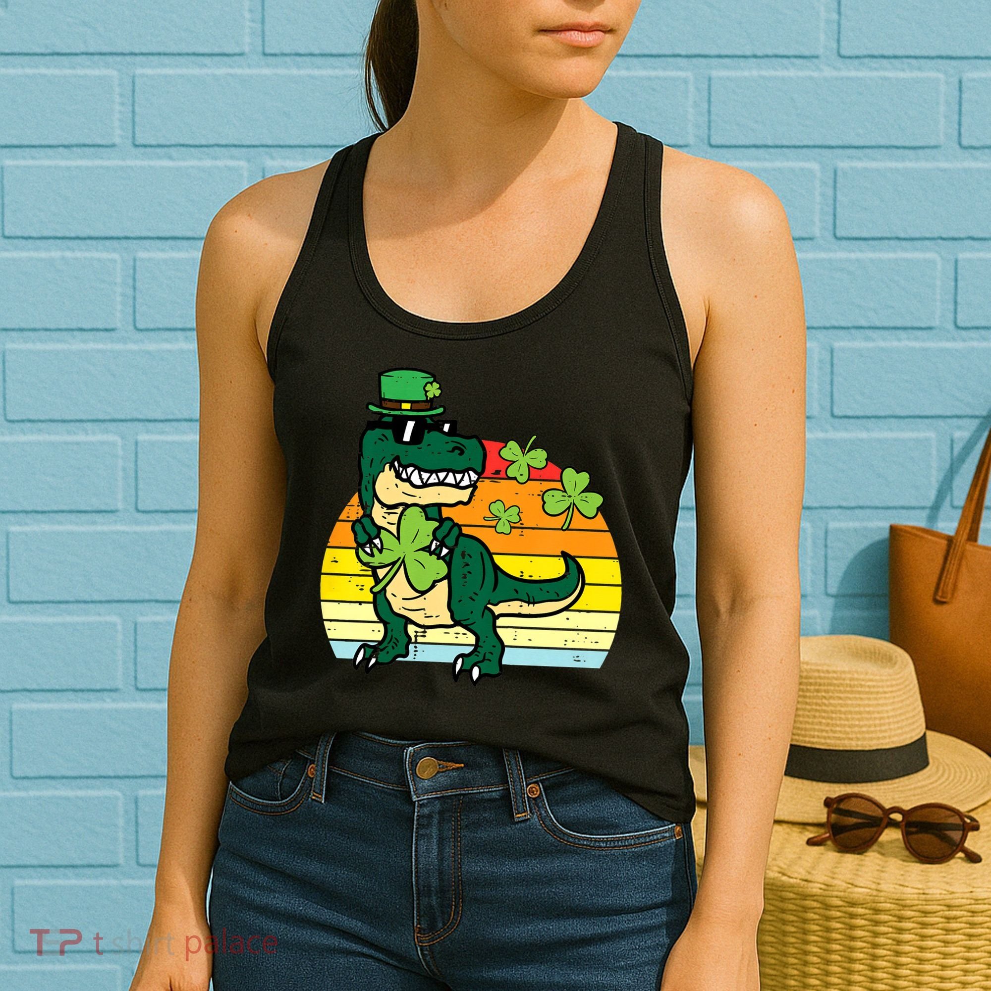 St Patricks Day Dino Saint Paddys Pattys Trex Women's Tank Top