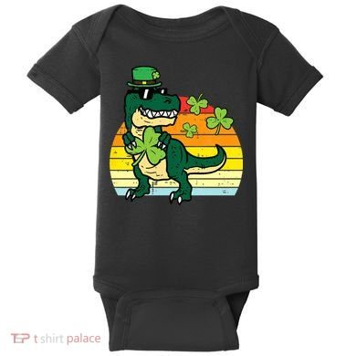 St Patricks Day Dino Saint Paddys Pattys Trex Baby Bodysuit