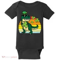 St Patricks Day Dino Saint Paddys Pattys Trex Baby Bodysuit thumb 0