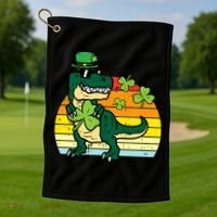 St Patricks Day Dino Saint Paddys Pattys Trex Golf Towel thumb 1