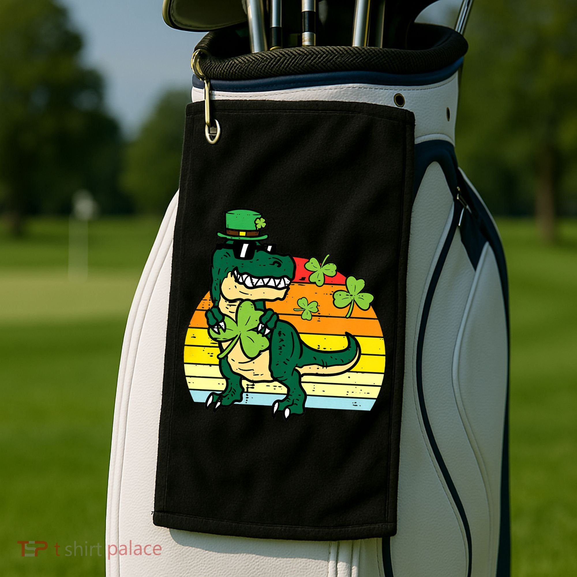 St Patricks Day Dino Saint Paddys Pattys Trex Golf Towel