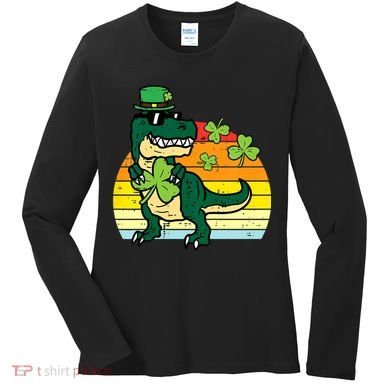 St Patricks Day Dino Saint Paddys Pattys Trex Women's Long Sleeve Shirt