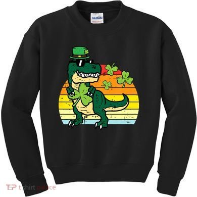 St Patricks Day Dino Saint Paddys Pattys Trex Kids Sweatshirt