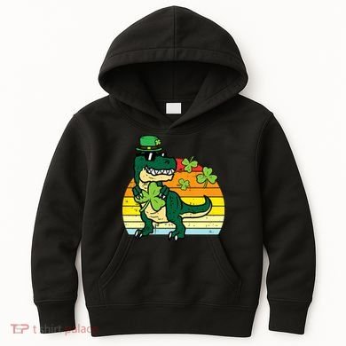 St Patricks Day Dino Saint Paddys Pattys Trex Kids Hoodie