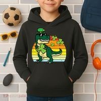 St Patricks Day Dino Saint Paddys Pattys Trex Kids Hoodie thumb 2