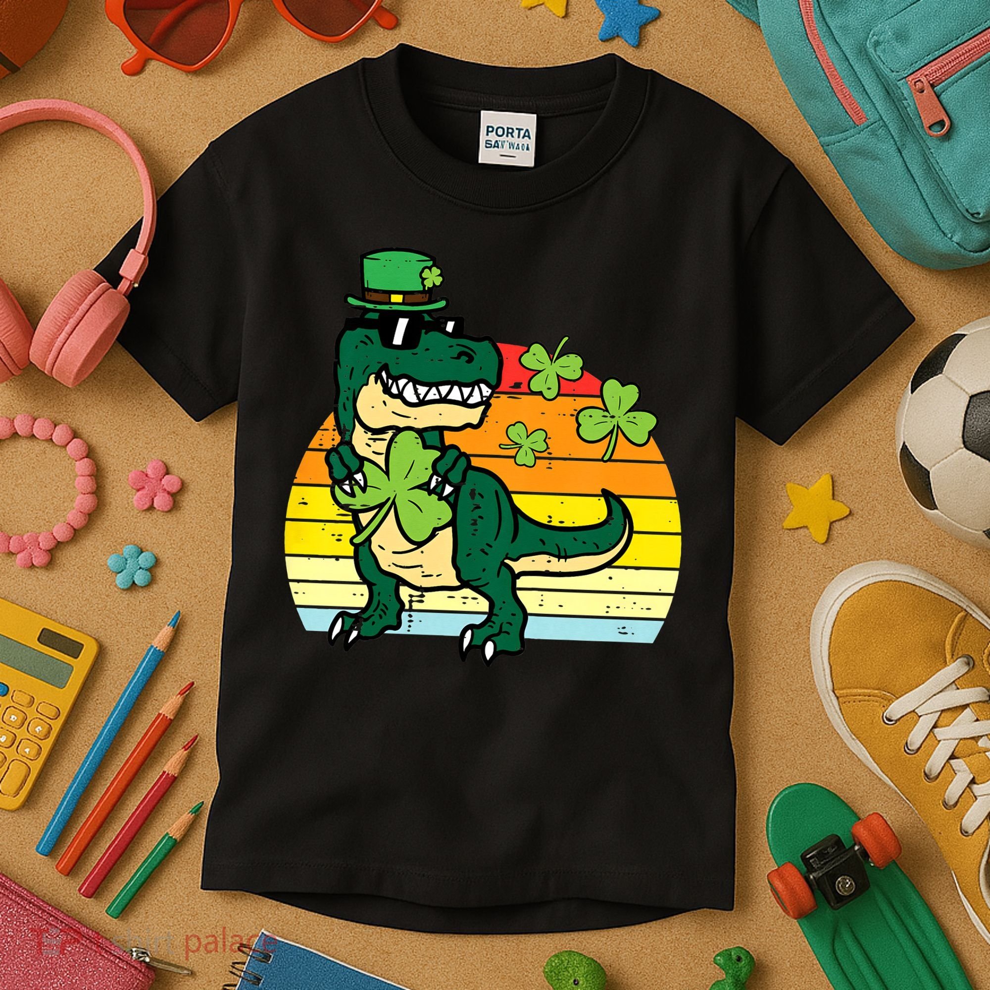 St Patricks Day Dino Saint Paddys Pattys Trex Kids T-Shirt
