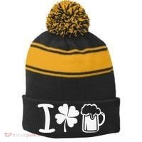 Saint Patrick's Day I Love Beer Stripe Pom Pom Beanie thumb 0