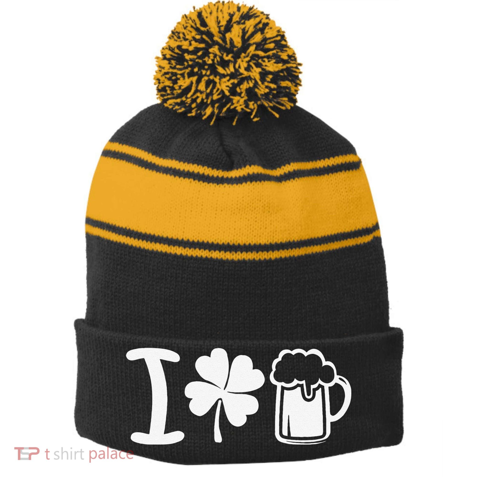 Saint Patrick's Day I Love Beer Stripe Pom Pom Beanie