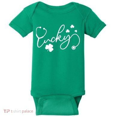 St Patrick's Day Lucky Nurse Stethoscope Baby Bodysuit