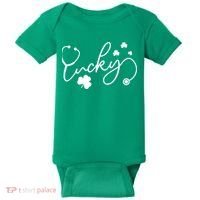 St Patrick's Day Lucky Nurse Stethoscope Baby Bodysuit thumb 0