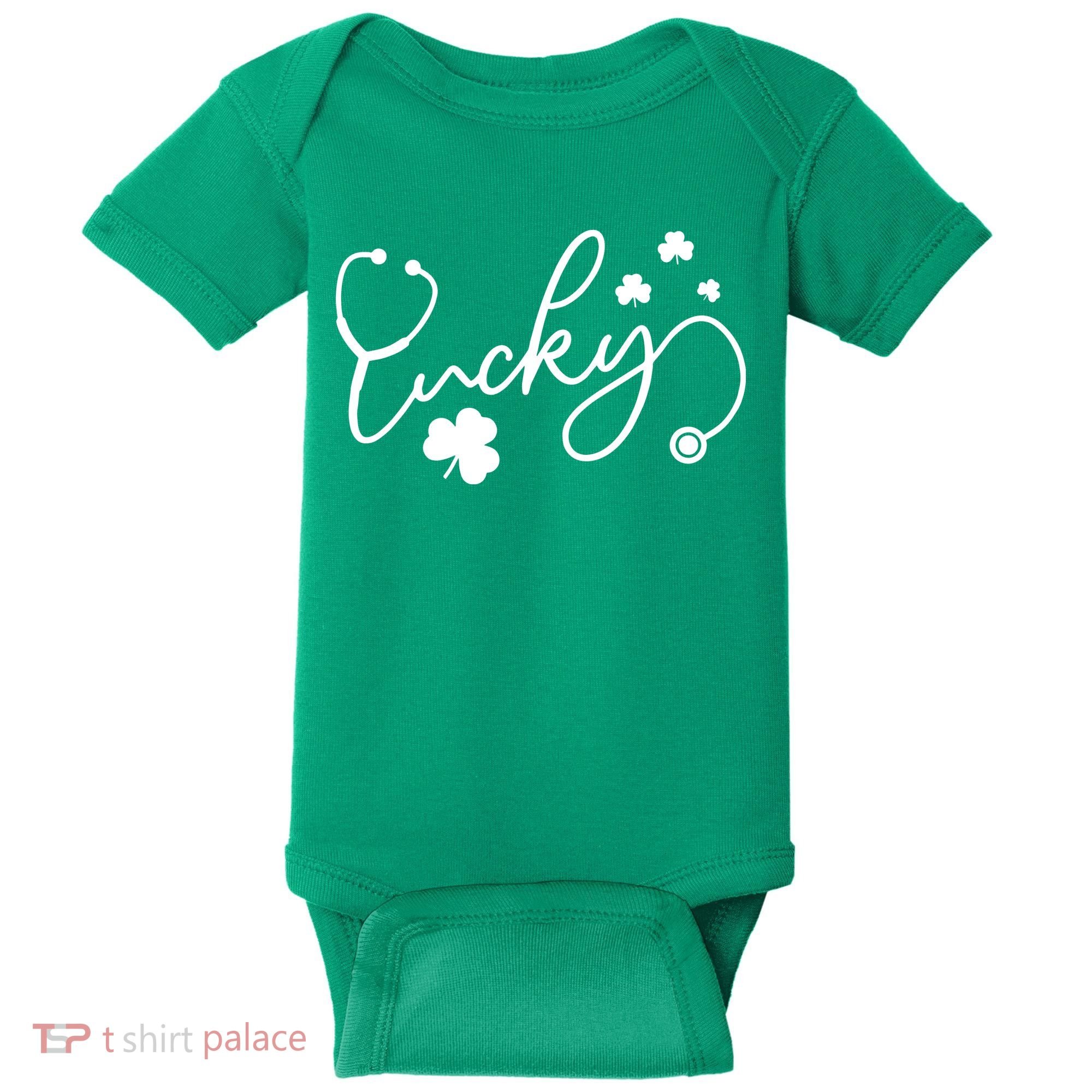 St Patrick's Day Lucky Nurse Stethoscope Baby Bodysuit