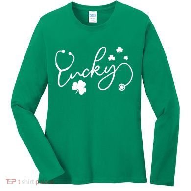 St Patrick's Day Lucky Nurse Stethoscope Women's Long Sleeve Shirt