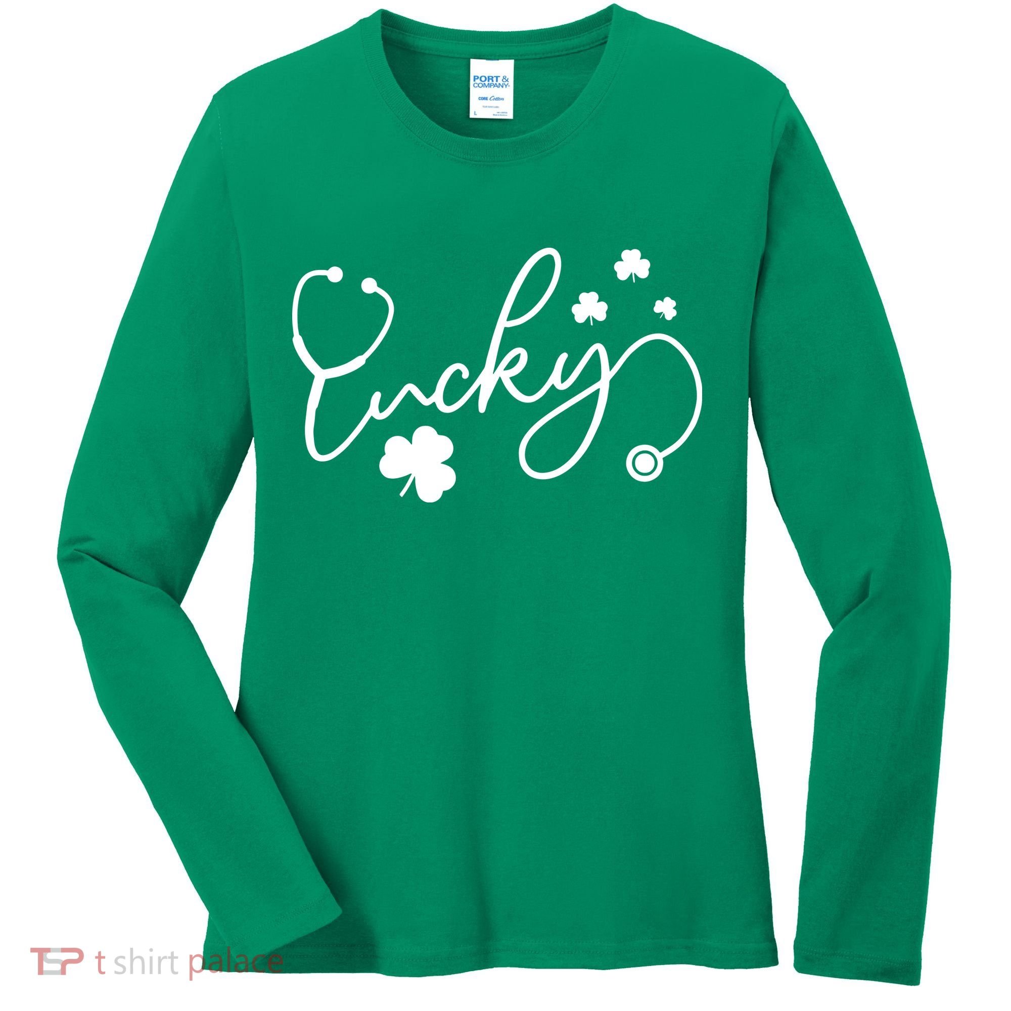 St Patrick's Day Lucky Nurse Stethoscope Women's Long Sleeve Shirt