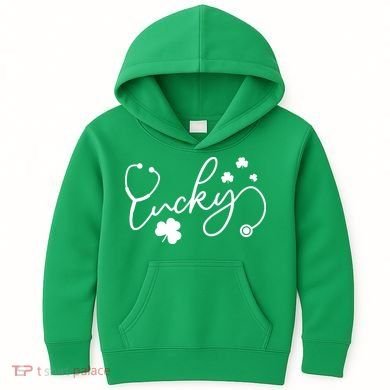St Patrick's Day Lucky Nurse Stethoscope Kids Hoodie