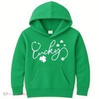 St Patrick's Day Lucky Nurse Stethoscope Kids Hoodie thumb 0