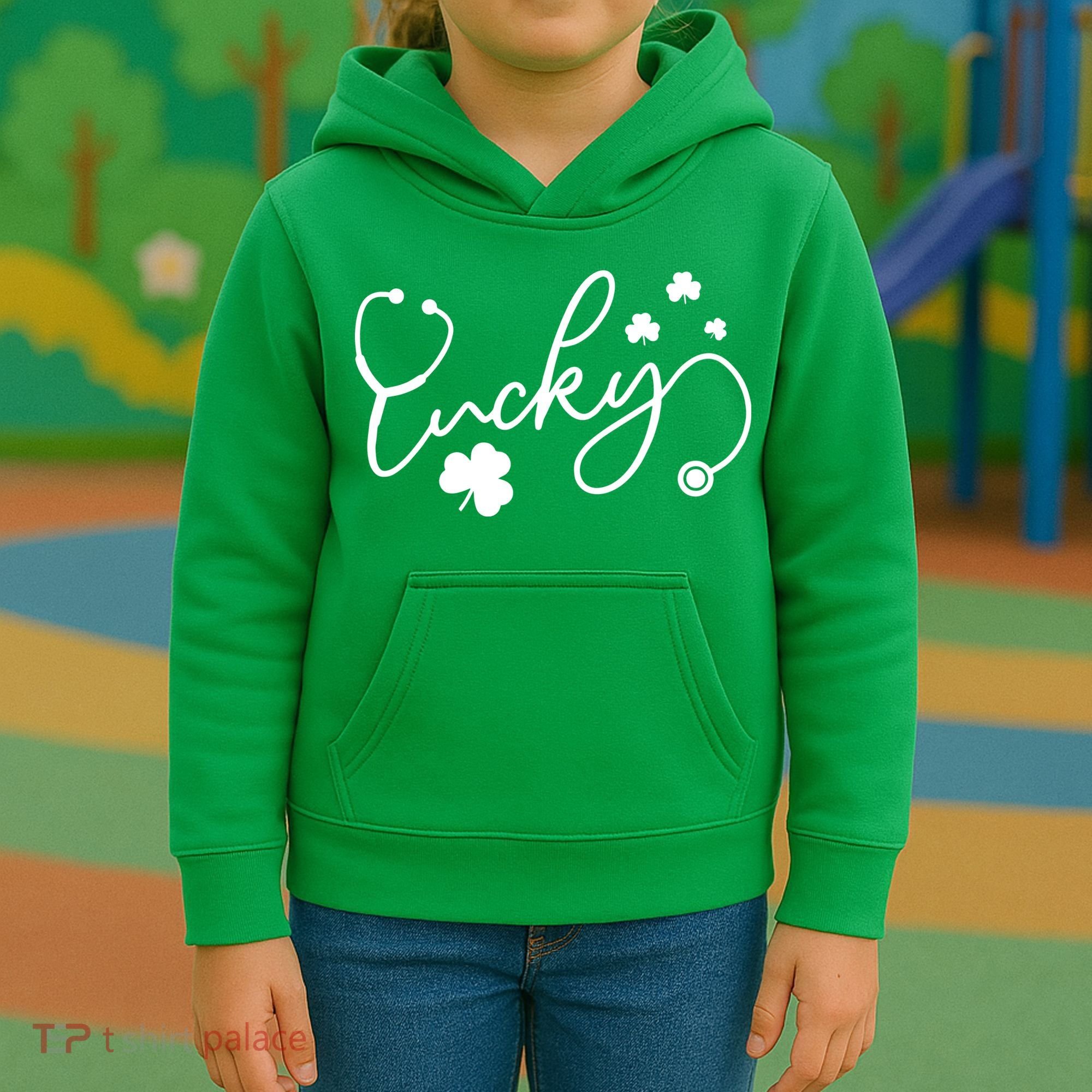 St Patrick's Day Lucky Nurse Stethoscope Kids Hoodie