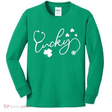 St Patrick's Day Lucky Nurse Stethoscope Kids Long Sleeve Shirt