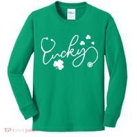 St Patrick's Day Lucky Nurse Stethoscope Kids Long Sleeve Shirt thumb 0