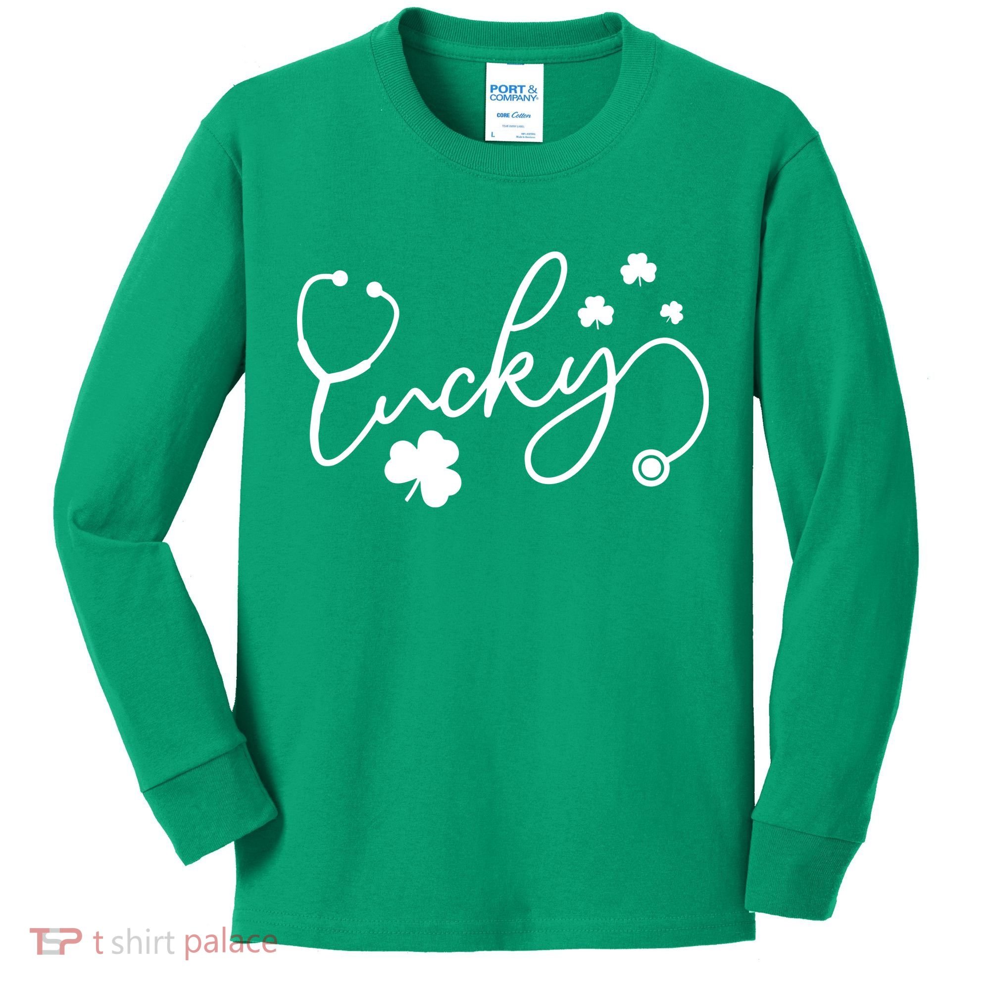 St Patrick's Day Lucky Nurse Stethoscope Kids Long Sleeve Shirt