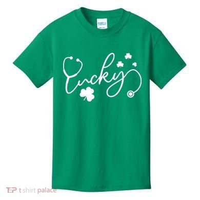 St Patrick's Day Lucky Nurse Stethoscope Kids T-Shirt