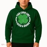 St Patrick's Day You Look Like I Need A Drink Emblem Hoodie thumb 2