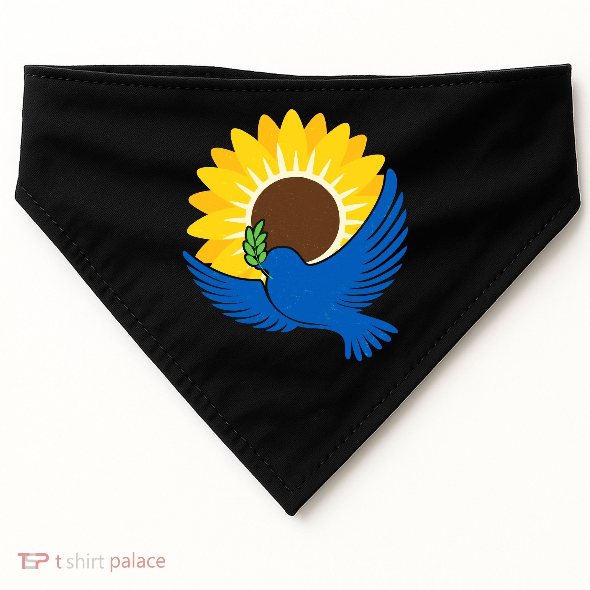 Sunflower Peace Dove Stand With Ukraine End The War USA-Made Doggie Bandana